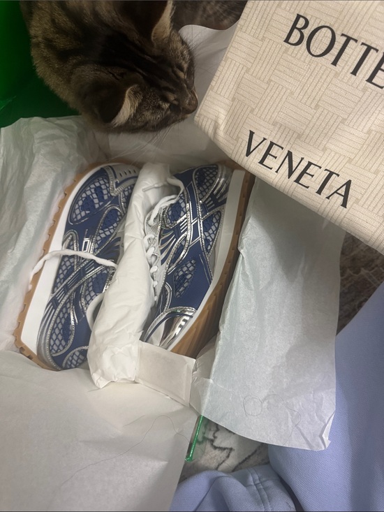 Bottega Veneta Shoes - Bottega Veneta Navy & Silver Athletic Sneakers